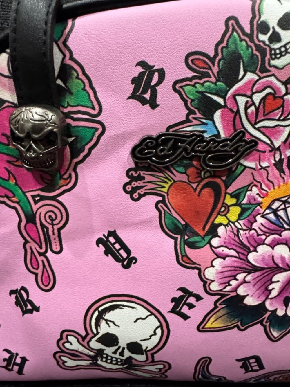 Ed Hardy Pink Tattoo-Print Lunch Box/Satchel w/ Crossbody strap NWT - Picture 2 of 6